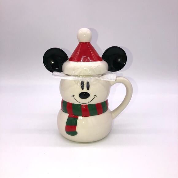 New Mickey Mouse Snowman Christmas Mug Santa Hat Ears Lid Topper - Picture 1 of 5